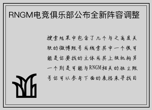 RNGM电竞俱乐部公布全新阵容调整