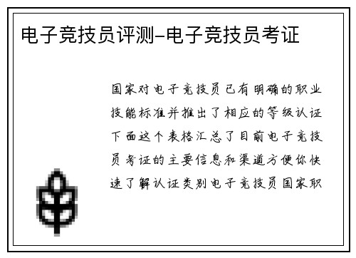 电子竞技员评测-电子竞技员考证